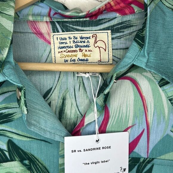 Sandrine Rose Free People Women’s Green Pink Leafy Oversized Button up size m - Picture 2 of 6